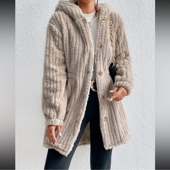 Cozy teddy Button Down Hoodie Jacket Coat - Picture 5 of 6